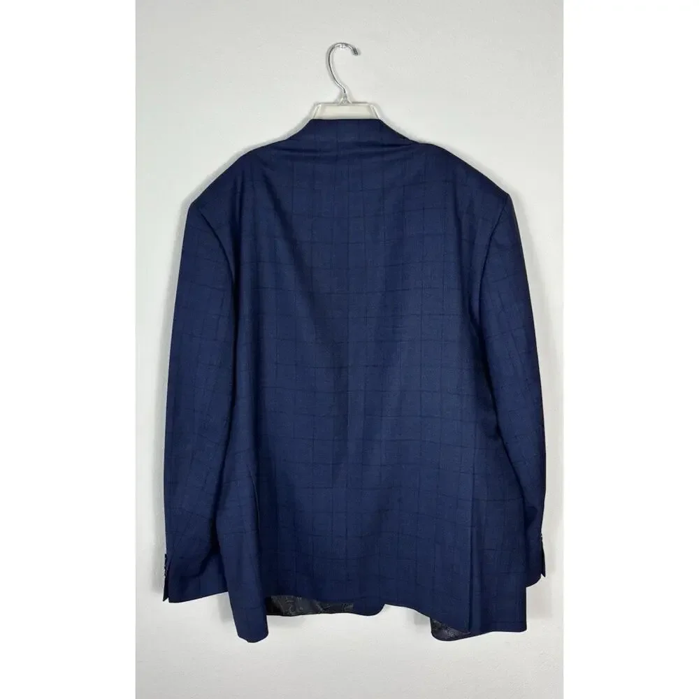 Ralph by Ralph Lauren Mens 50L Navy Blue Windowpane Plaid Wool Blend Blazer